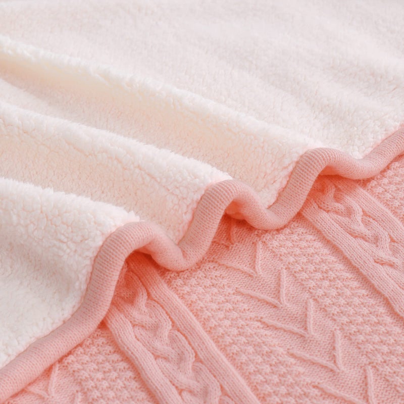 Longhui bedding Pink Acrylic Cable Knit Sherpa Throw Blanket - Thick  Soft  Big  Cozy Knitted Fleece Blankets for Couch  Sofa  Bed - 50"" x 63"" - Image 4